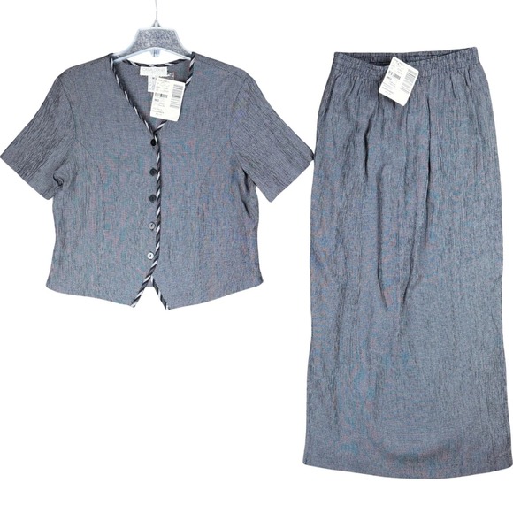 Casual Corner Dresses & Skirts - NEW Vtg Casual Corner & Co Women's Medium 2 Piece Skirt Top Set Black White USA